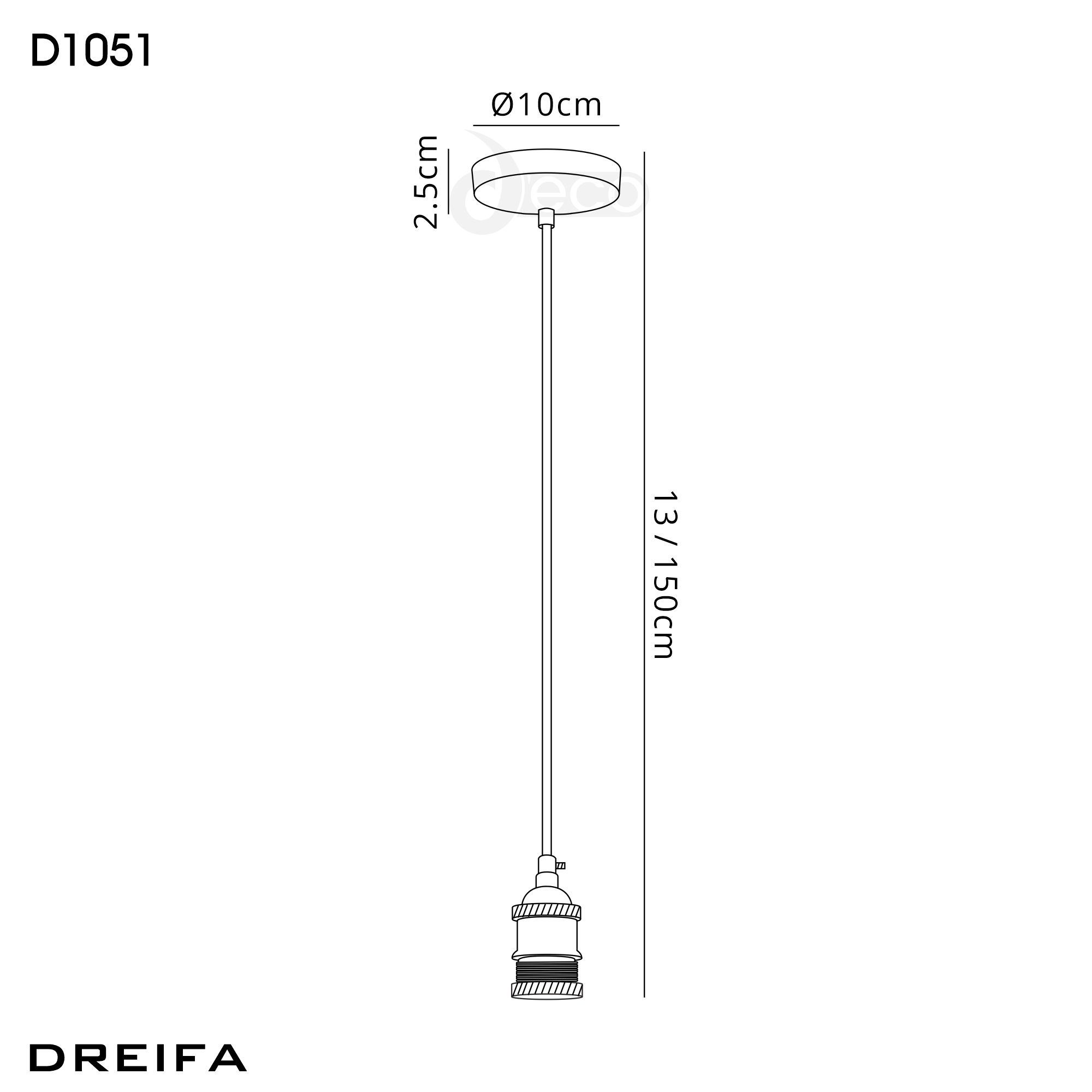 D1051  Dreifa 1.5m Single Pendant, 1 x E27, Gilt Bronze/Golden Brown Twisted Cable (Maximum Load 1.5kg)